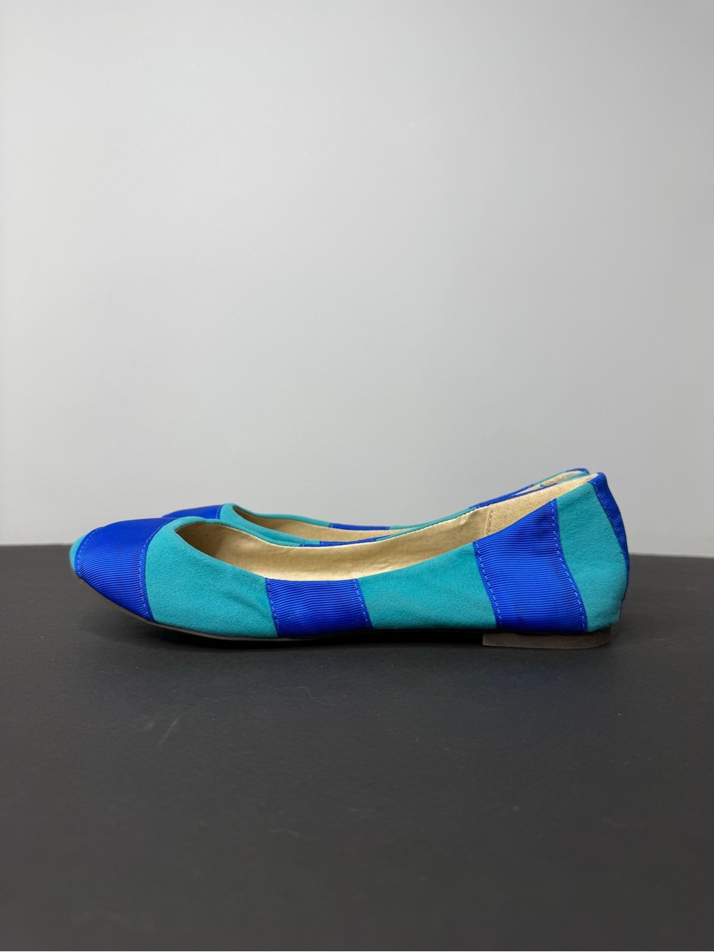 Breckelles Teal and Royal Blue Striped Ballet Flats